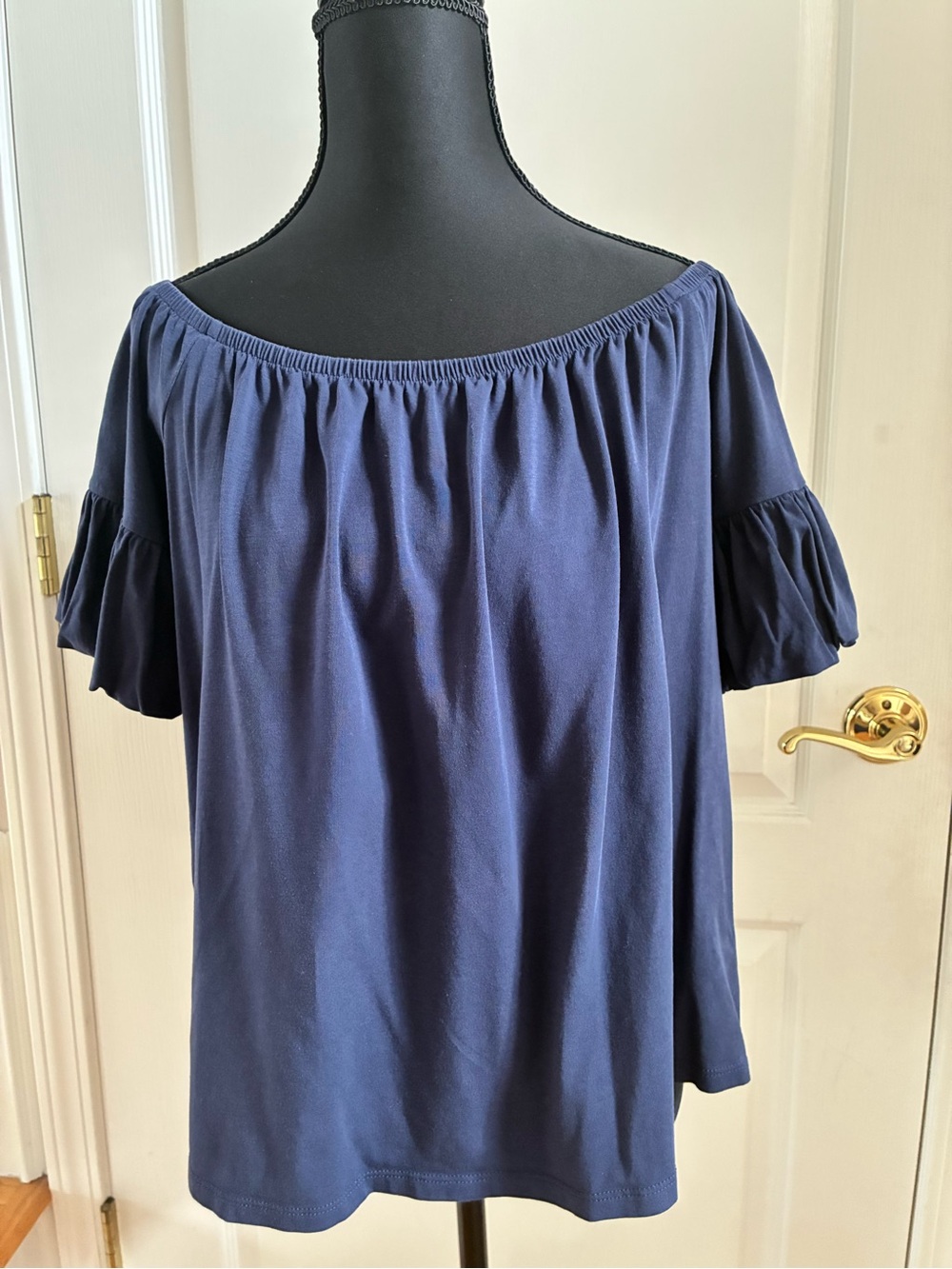 Lilly Pulitzer Navy Off-Shoulder Ruffle Sleeve Top